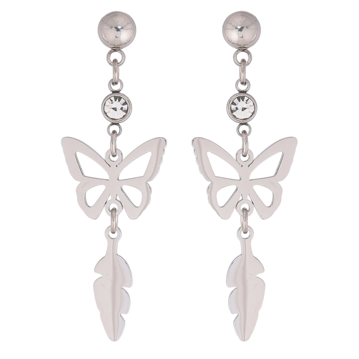 Сережки Xuping TTM Stainless Steel колір Родій пусети «Підвіски метелик з пером» фото №19