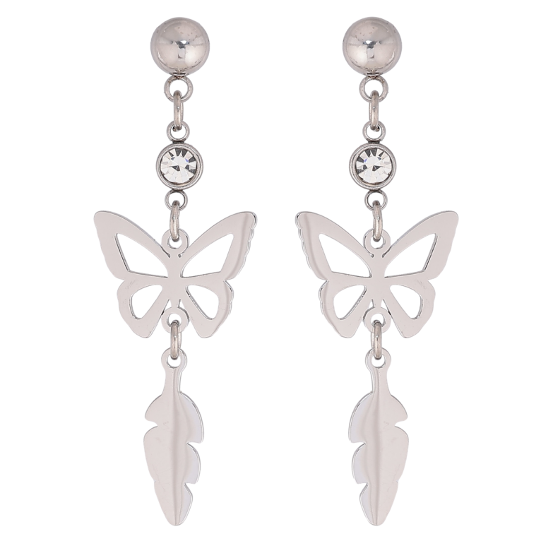 Сережки Xuping TTM Stainless Steel колір Родій пусети «Підвіски метелик з пером» фото №1