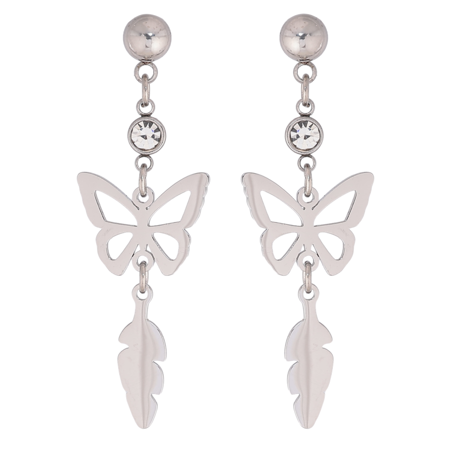 Сережки Xuping TTM Stainless Steel колір Родій пусети «Підвіски метелик з пером» фото №1
