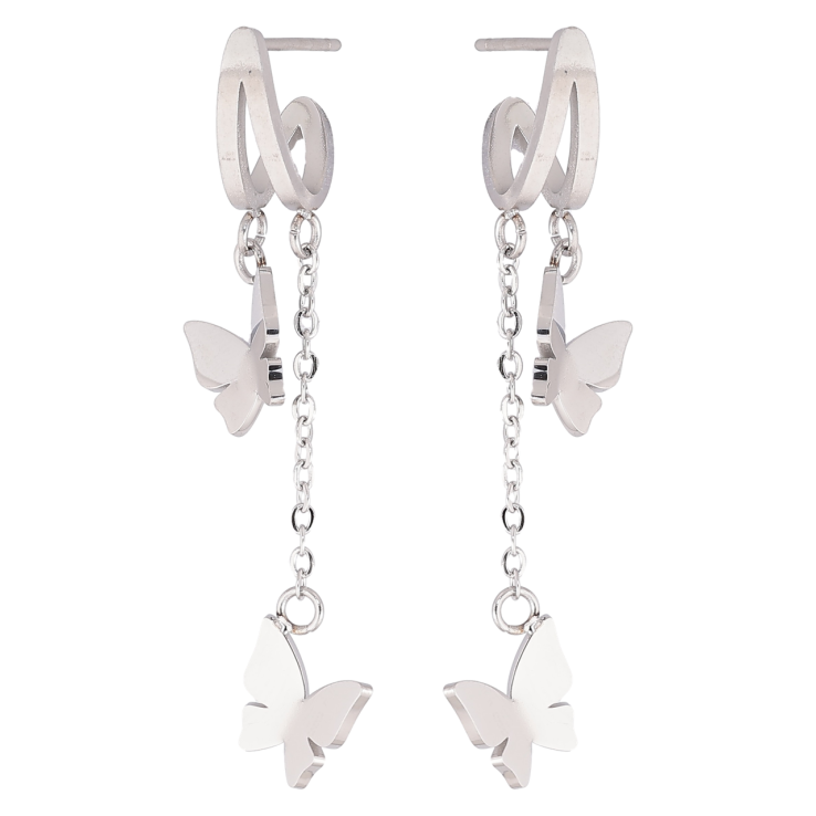 Сережки Xuping TTM Stainless Steel колір Родій пусети «Підвіски метелики» фото №4