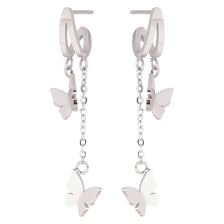 Сережки Xuping TTM Stainless Steel колір Родій пусети «Підвіски метелики» фото №13