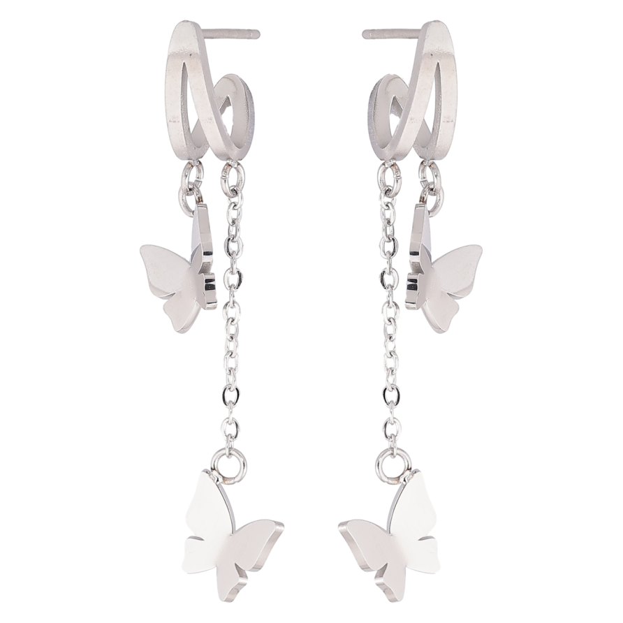 Сережки Xuping TTM Stainless Steel колір Родій пусети «Підвіски метелики» фото №1