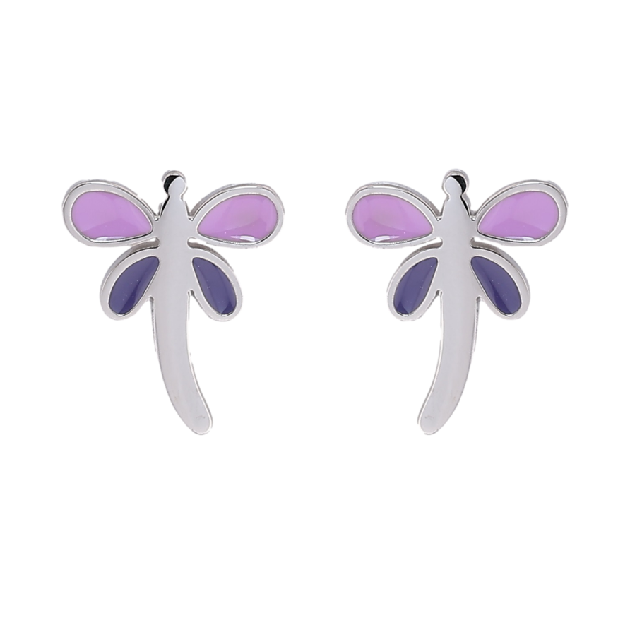 Серьги Xuping TTM Stainless Steel цвет Родий пусеты Стрекозы с цветной эмалью фото №1