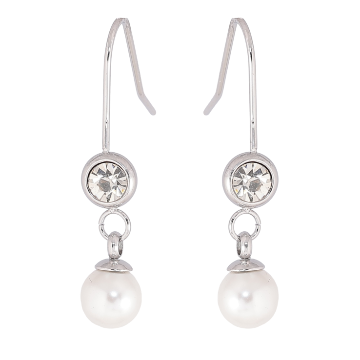 Сережки Xuping TTM Stainless Steel колір Родій французький замок «Перлина з кристалом» фото №2 Сережки Xuping TTM Stainless Steel колір Родій французький замок «Перлина з кристалом» фото №2