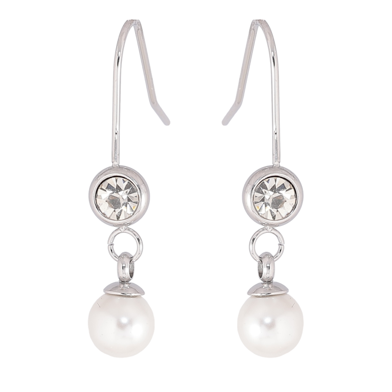 Сережки Xuping TTM Stainless Steel колір Родій французький замок «Перлина з кристалом» фото №1