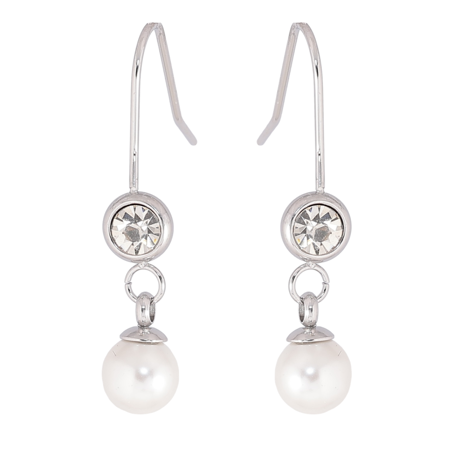 Сережки Xuping TTM Stainless Steel колір Родій французький замок «Перлина з кристалом» фото №1