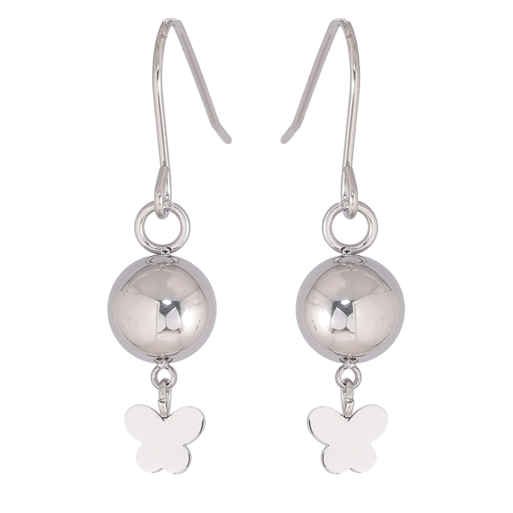 Сережки Xuping TTM Stainless Steel колір Родій французький замок «Кульки з метеликами» фото №10 Сережки Xuping TTM Stainless Steel колір Родій французький замок «Кульки з метеликами» фото №10