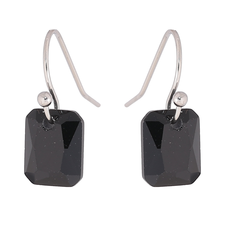 Сережки Xuping TTM Stainless Steel колір Родій французький замок «Чорні кристали» фото №4