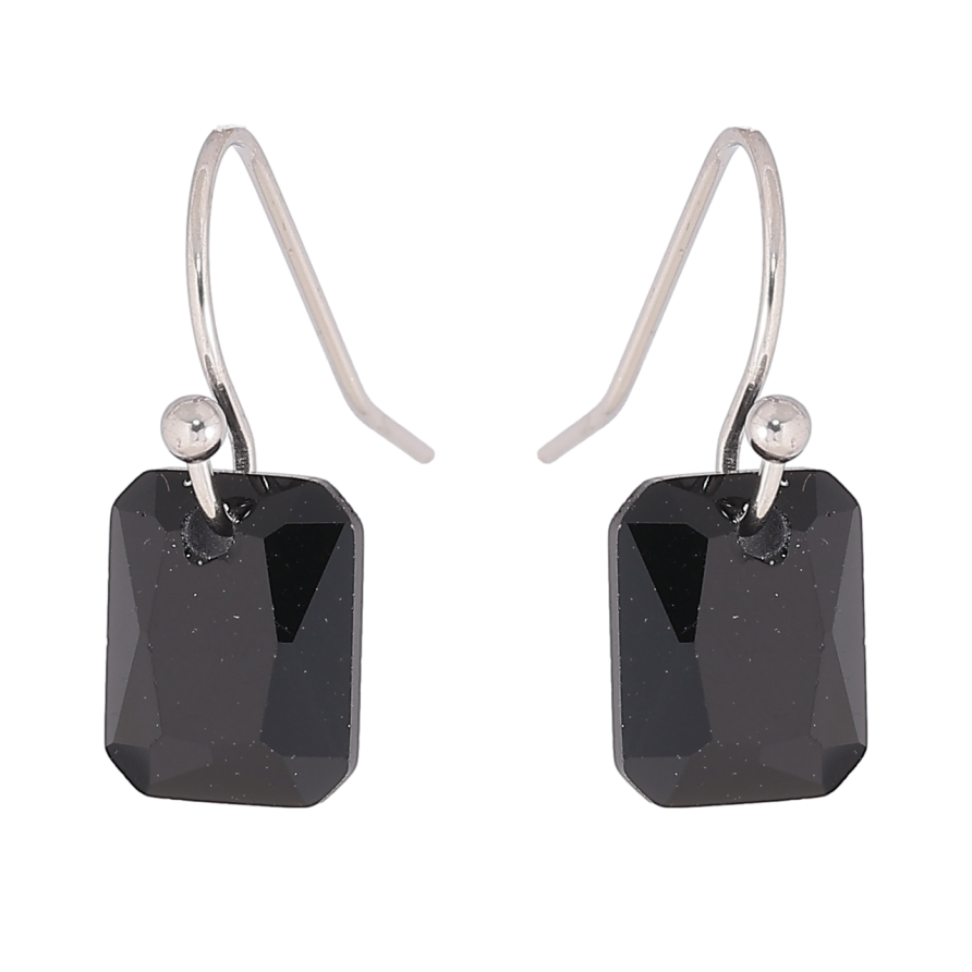 Сережки Xuping TTM Stainless Steel колір Родій французький замок «Чорні кристали» фото №1