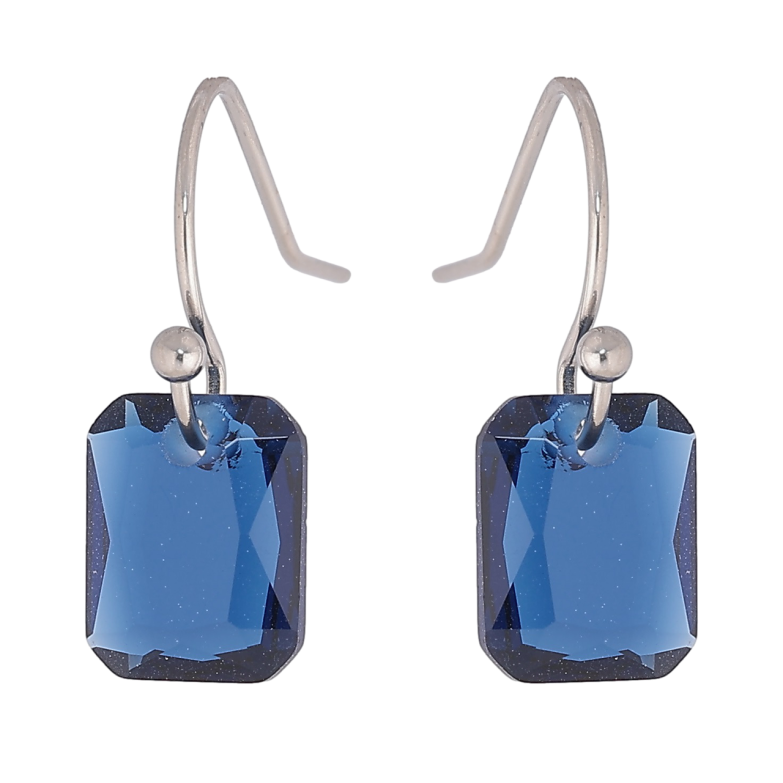 Сережки Xuping TTM Stainless Steel колір Родій французький замок «Сині кристали» фото №1