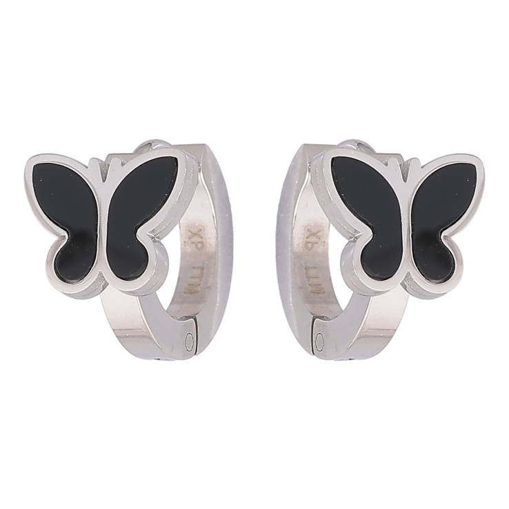 Сережки Xuping TTM Stainless Steel колір Родій колечка «Метелики з чорними вставками» фото №13