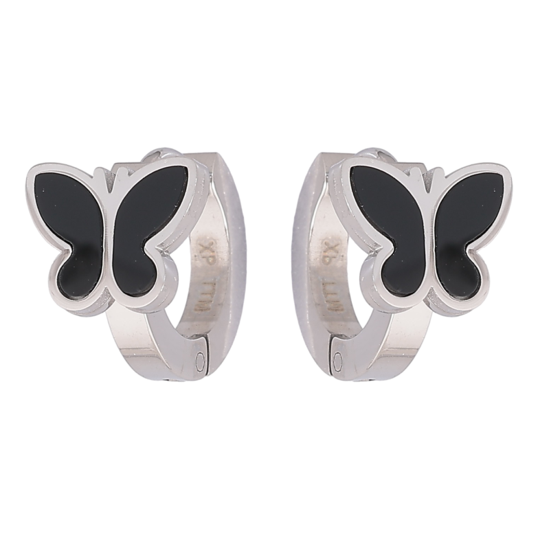 Сережки Xuping TTM Stainless Steel колір Родій колечка «Метелики з чорними вставками» фото №8