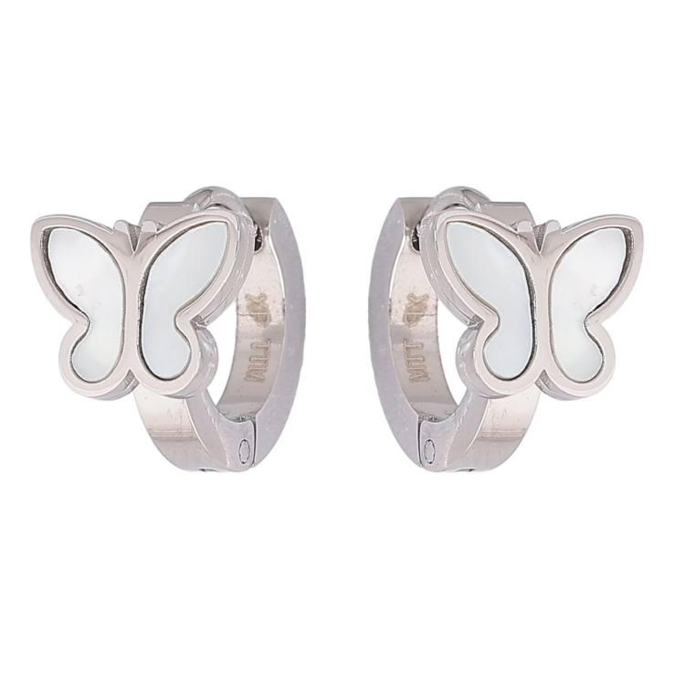 Сережки Xuping TTM Stainless Steel колір Родій колечка «Метелики з перламутровими вставками» фото №14