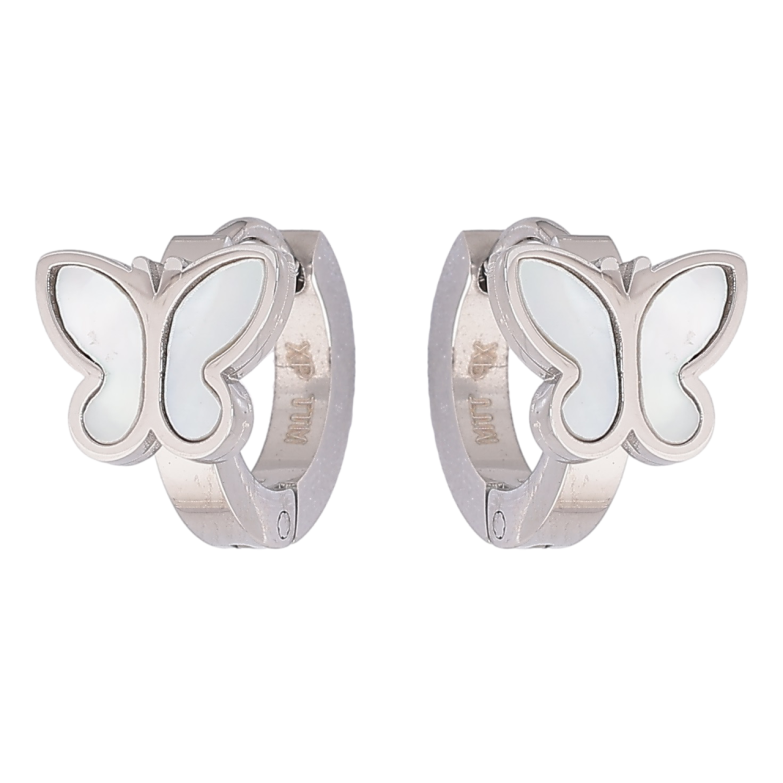 Сережки Xuping TTM Stainless Steel колір Родій колечка «Метелики з перламутровими вставками» фото №14