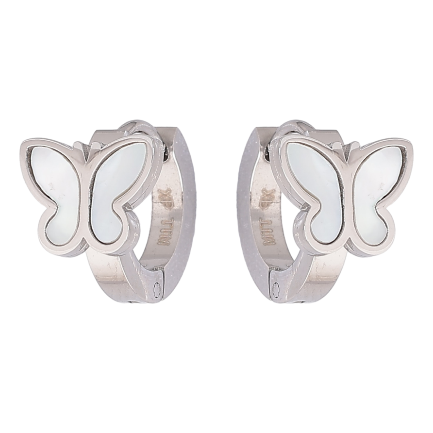 Сережки Xuping TTM Stainless Steel колір Родій колечка «Метелики з перламутровими вставками» фото №1