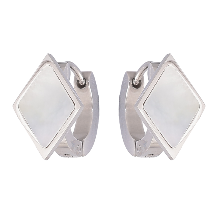 Сережки Xuping TTM Stainless Steel колір Родій колечка «Ромби з перламутровими вставками» фото №21