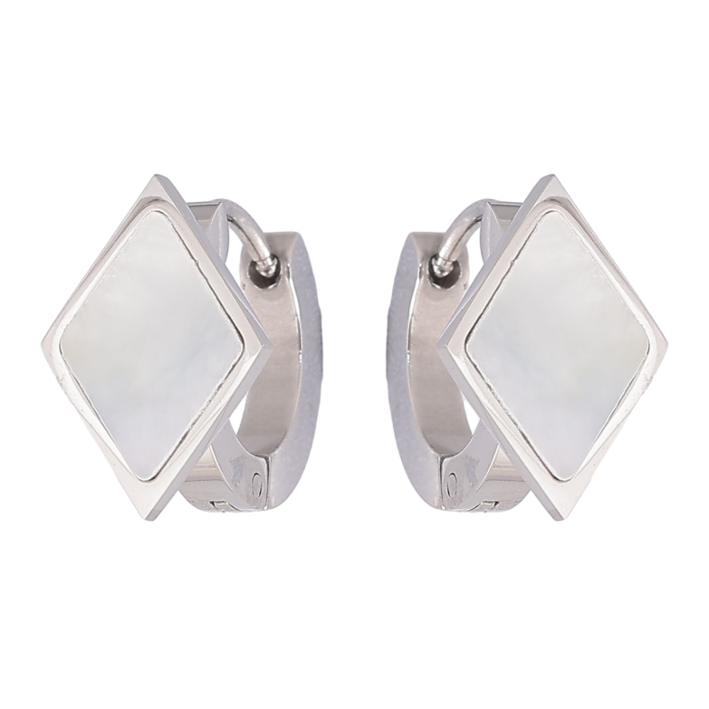 Сережки Xuping TTM Stainless Steel колір Родій колечка «Ромби з перламутровими вставками» фото №1