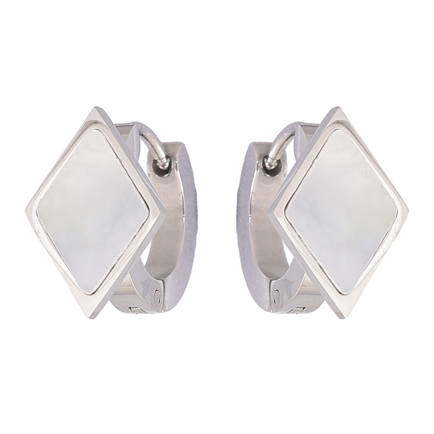 Сережки Xuping TTM Stainless Steel колір Родій колечка «Ромби з перламутровими вставками» фото №1