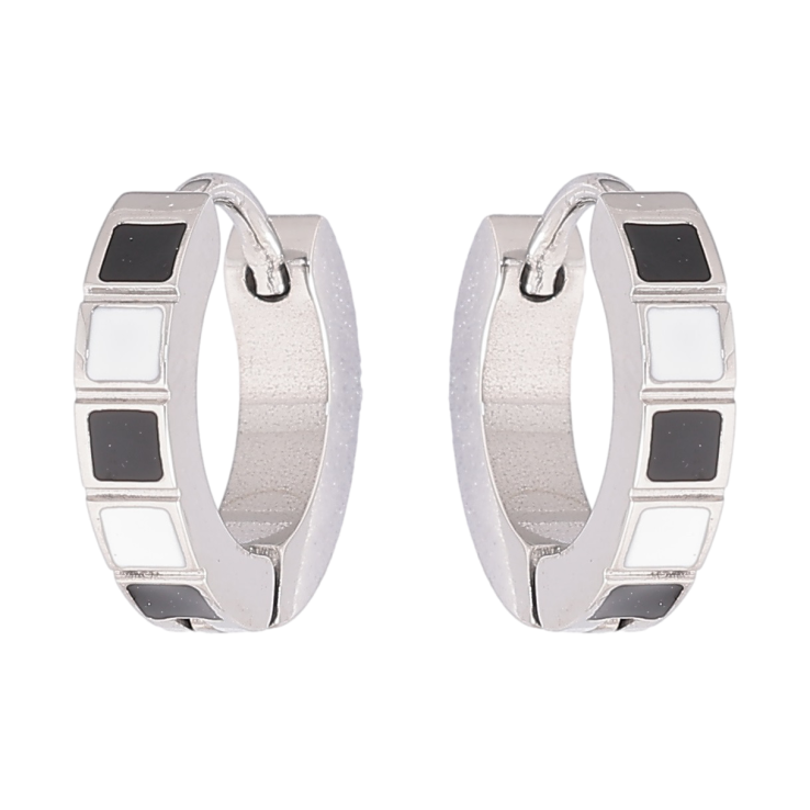 Сережки Xuping TTM Stainless Steel колір Родій колечка «Візерунок з чорно-білою емаллю» фото №15