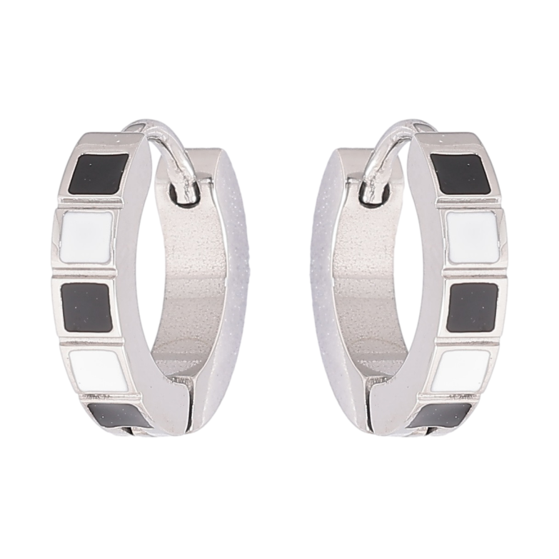 Сережки Xuping TTM Stainless Steel колір Родій колечка «Візерунок з чорно-білою емаллю» фото №11