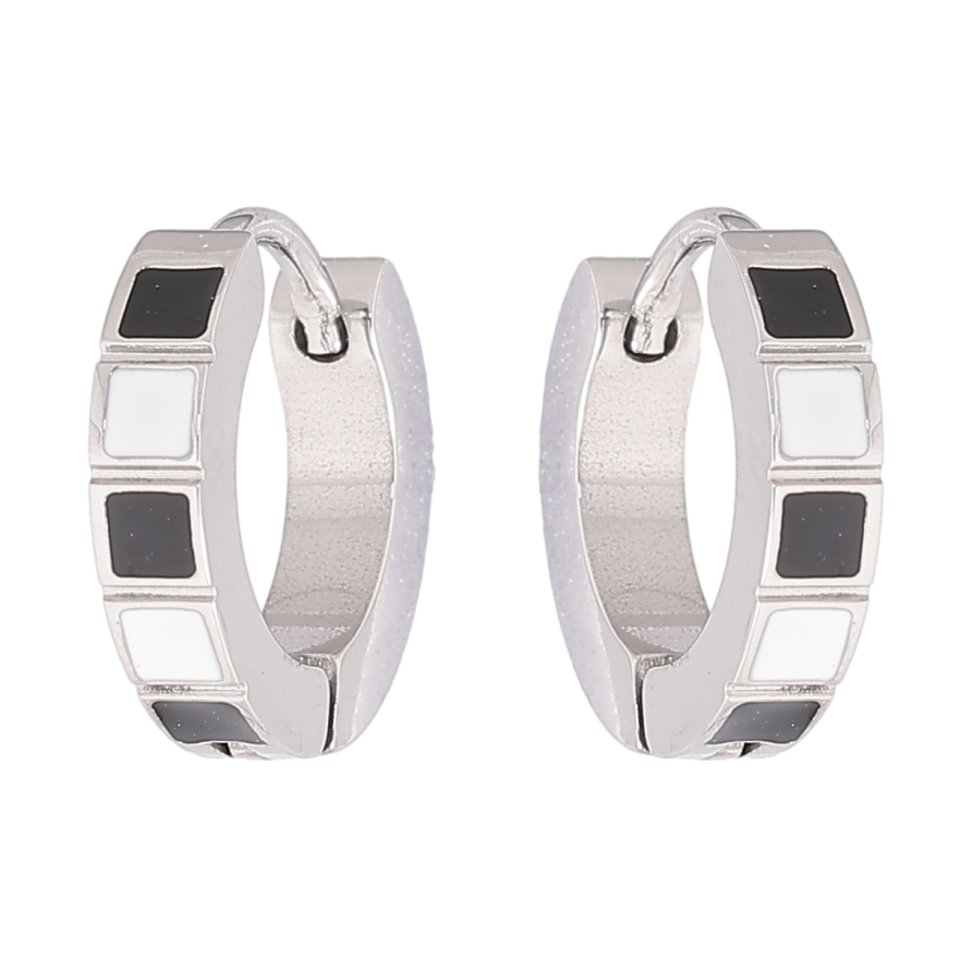 Сережки Xuping TTM Stainless Steel колір Родій колечка «Візерунок з чорно-білою емаллю» фото №1