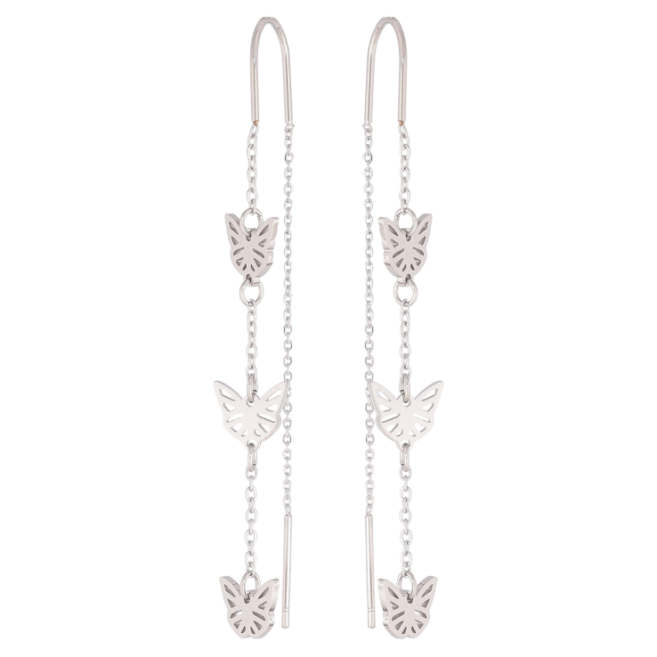 Сережки Xuping TTM Stainless Steel колір Родій протяжки «Метелики» фото №24
