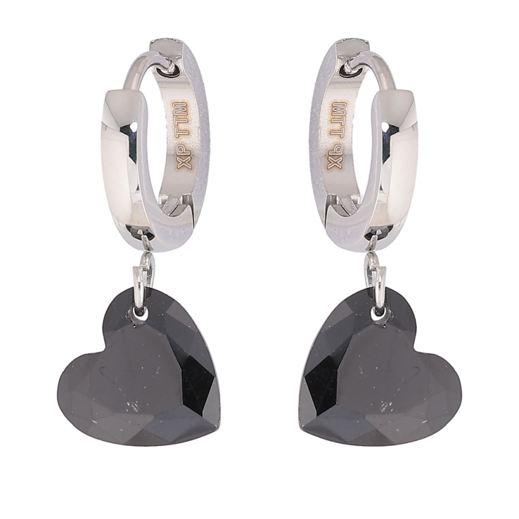 Серьги Xuping TTM Stainless Steel цвет Родий подвески на колечках Черные кристальные сердечки фото №25