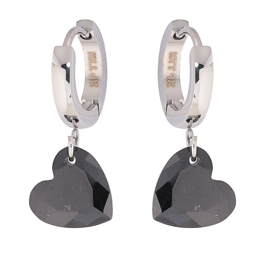 Серьги Xuping TTM Stainless Steel цвет Родий подвески на колечках Черные кристальные сердечки фото №1