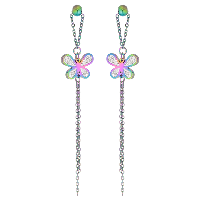 Сережки Xuping TTM Stainless Steel колір Хамелеон пусети «Декоративні підвіски з метеликами» фото №1