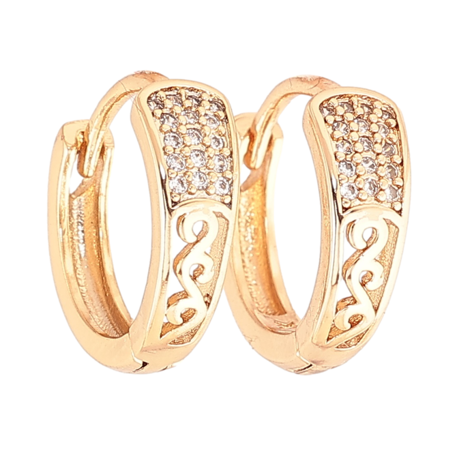 Серьги Xuping Позолота 18K колечки Резной узор с кристаллами фото №1 Серьги Xuping Позолота 18K колечки Резной узор с кристаллами фото №1