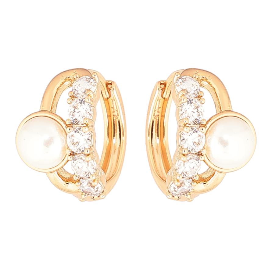 Серьги Xuping Позолота 18K колечки Узор с кристаллами и жемчужинами фото №1 Серьги Xuping Позолота 18K колечки Узор с кристаллами и жемчужинами фото №1