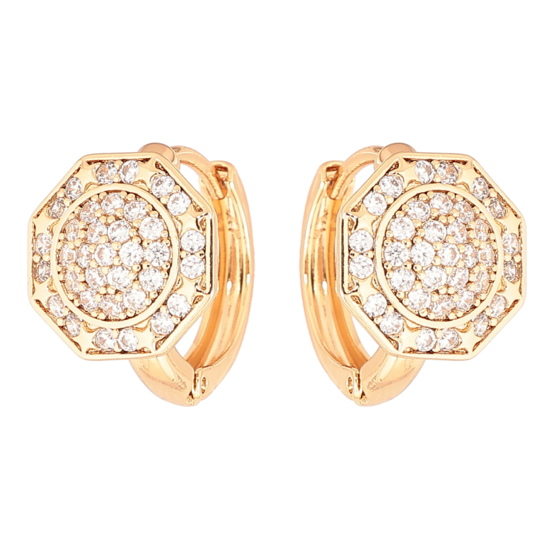 Сережки Xuping Позолота 18K колечка «Восьмикутники з інкрустацією кристалами» фото №1 Сережки Xuping Позолота 18K колечка «Восьмикутники з інкрустацією кристалами» фото №1