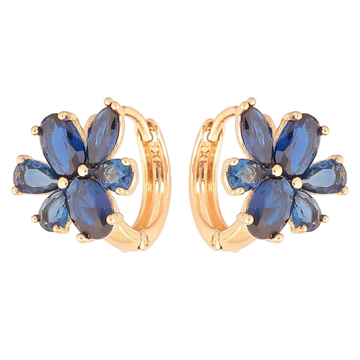 Серьги Xuping Позолота 18K колечки Синие кристальные цветочки фото №6 Серьги Xuping Позолота 18K колечки Синие кристальные цветочки фото №6