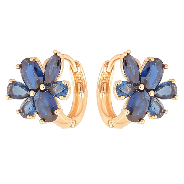 Серьги Xuping Позолота 18K колечки Синие кристальные цветочки фото №1