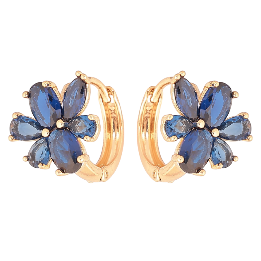 Серьги Xuping Позолота 18K колечки Синие кристальные цветочки фото №1 Серьги Xuping Позолота 18K колечки Синие кристальные цветочки фото №1