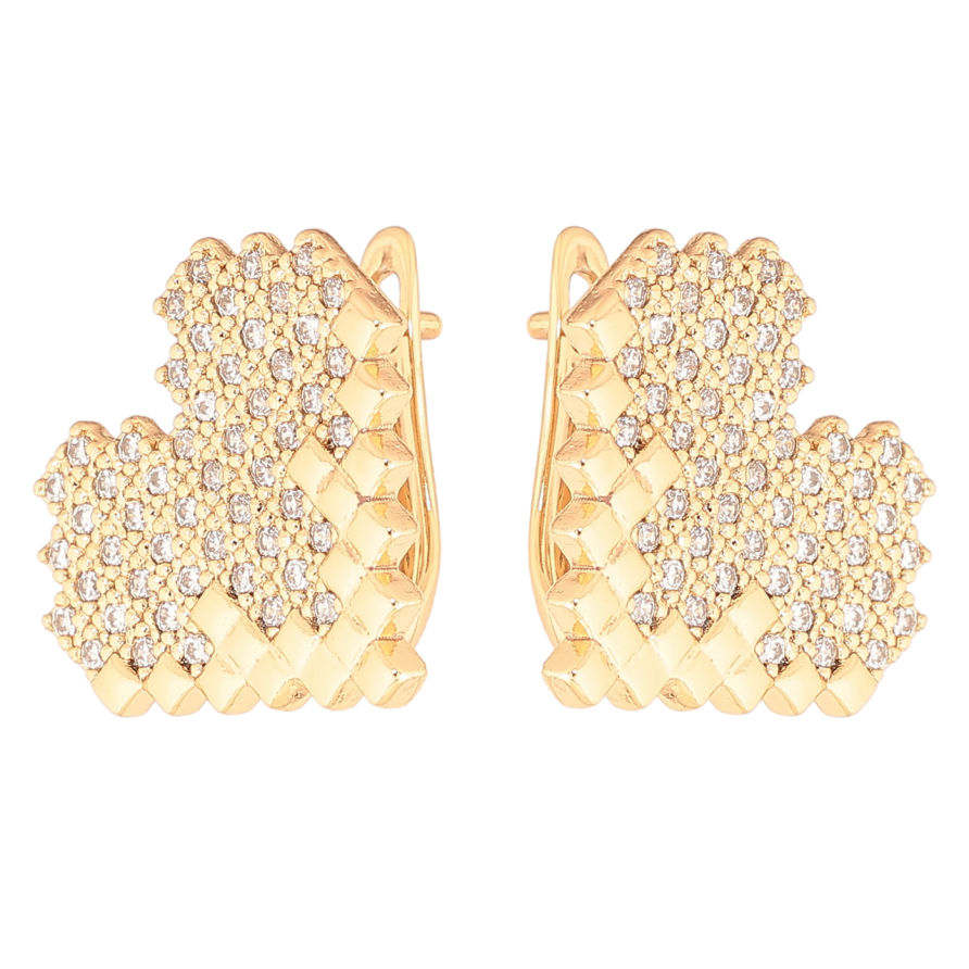 Сережки Xuping Позолота 18K англійський замок «Сердечка з інкрустацією кристалами» фото №1