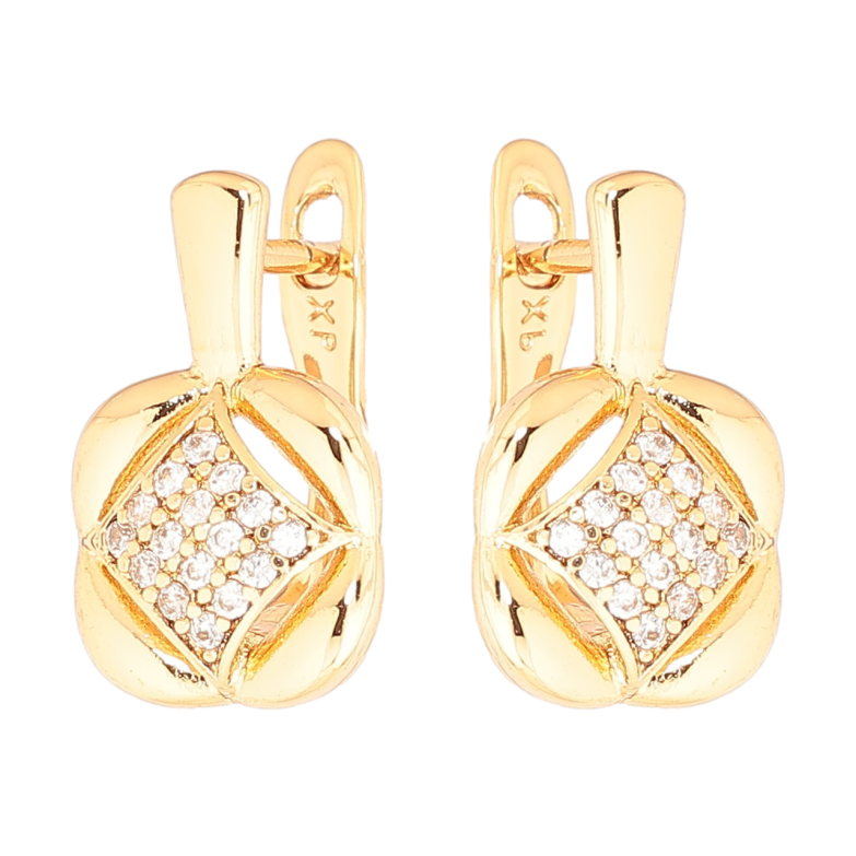 Сережки Xuping Позолота 18K англійський замок «Декоративний візерунок з кристалами» фото №1