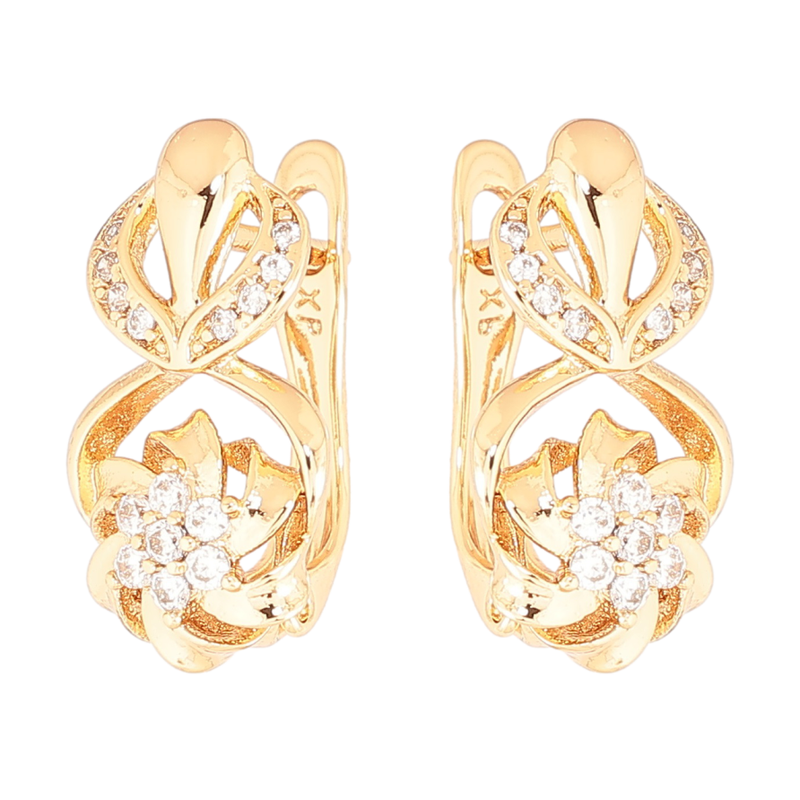 Сережки Xuping Позолота 18K англійський замок «Квітковий візерунок з кристалами» фото №1