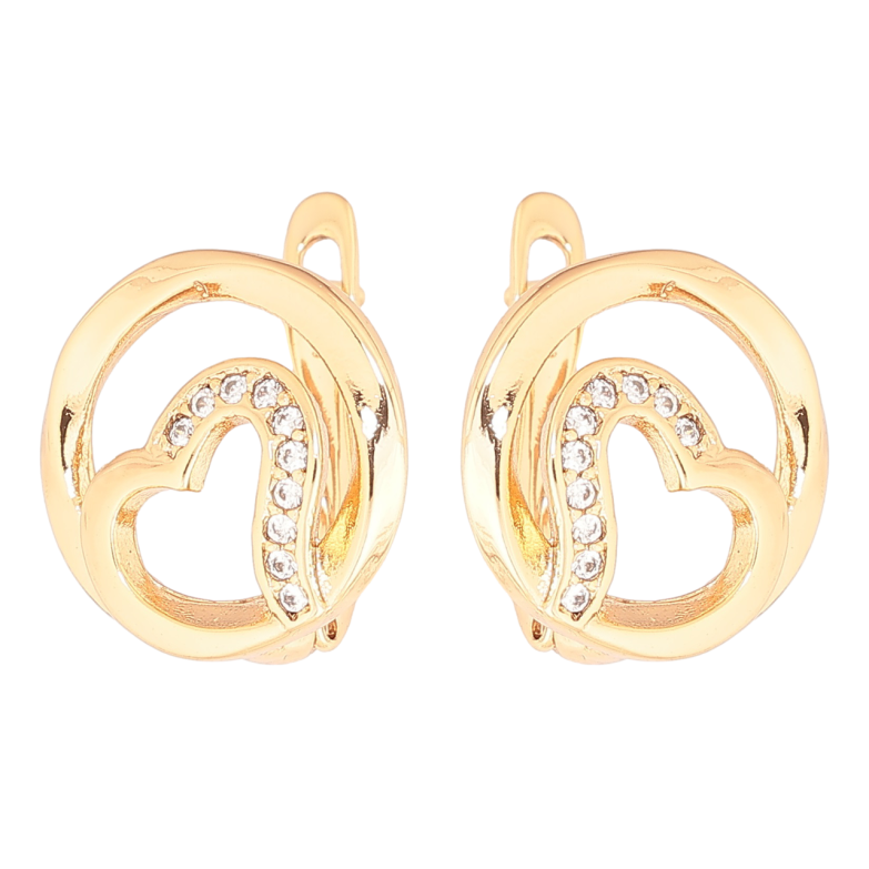 Серьги Xuping Позолота 18K английский замок Сердечки в колечках фото №2