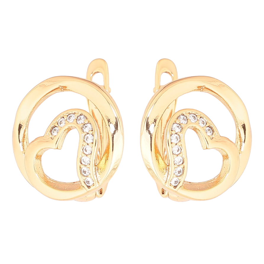 Сережки Xuping Позолота 18K англійський замок «Сердечка в колечках» фото №1