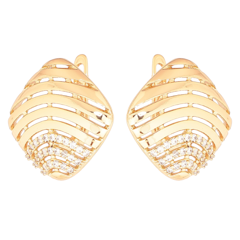 Серьги Xuping Позолота 18K английский замок Резные ромбы с кристаллами фото №1