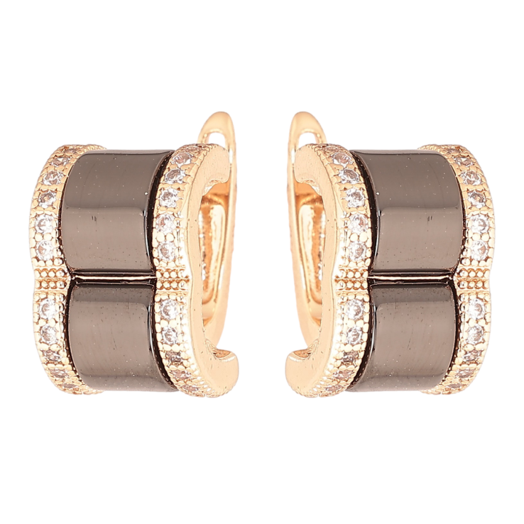 Серьги Xuping Позолота 18K английский замок Вставки черной керамики с дорожками кристаллов фото №20