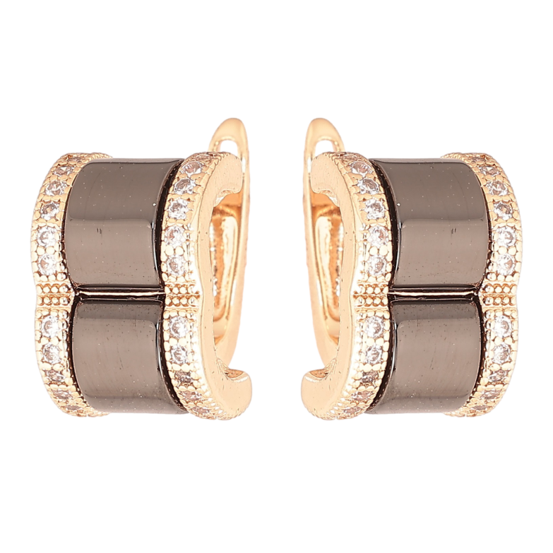 Сережки Xuping Позолота 18K англійський замок «Вставки чорної кераміки з доріжками кристалів» фото №1