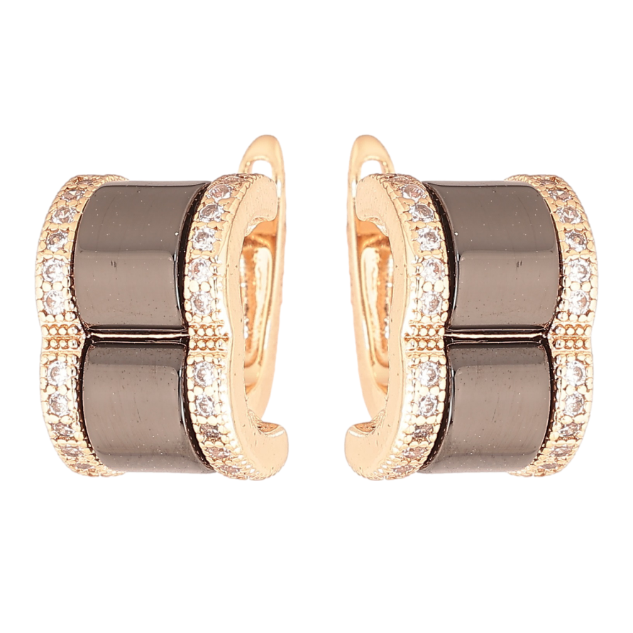 Серьги Xuping Позолота 18K английский замок Вставки черной керамики с дорожками кристаллов фото №1