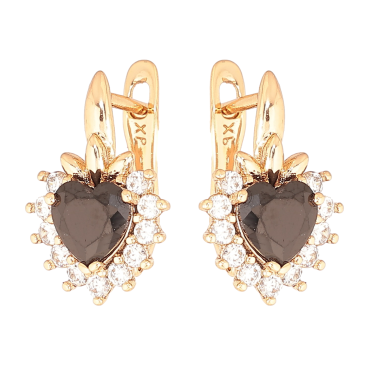 Сережки Xuping Позолота 18K англійський замок «Кришталеві ягідки з чорними кристалами» фото №7