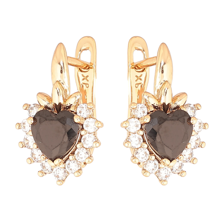 Сережки Xuping Позолота 18K англійський замок «Кришталеві ягідки з чорними кристалами» фото №1