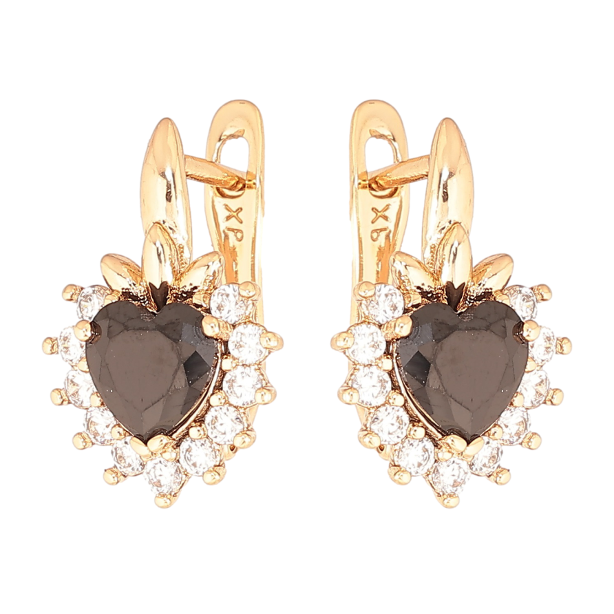 Сережки Xuping Позолота 18K англійський замок «Кришталеві ягідки з чорними кристалами» фото №1