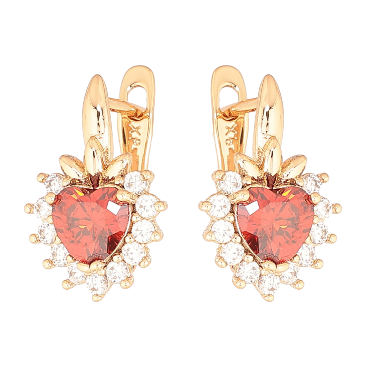 Сережки Xuping Позолота 18K англійський замок «Кришталеві ягідки з червоними кристалами» фото №6