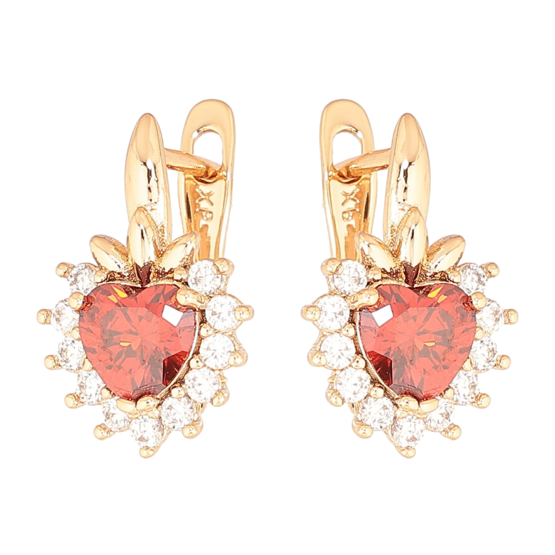 Сережки Xuping Позолота 18K англійський замок «Кришталеві ягідки з червоними кристалами» фото №1