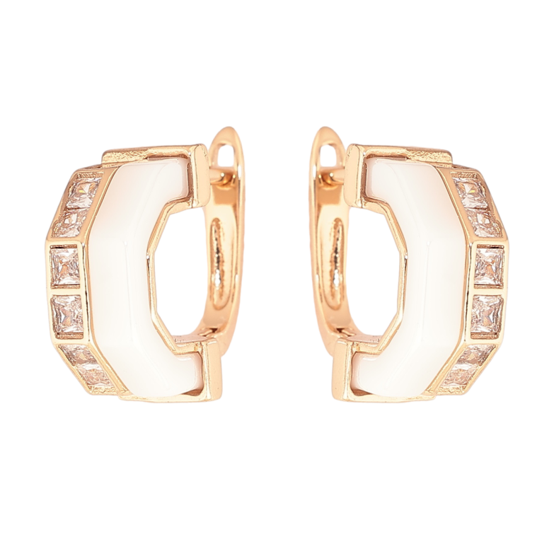 Серьги Xuping Позолота 18K английский замок Белая керамика с дорожками кристаллов фото №1